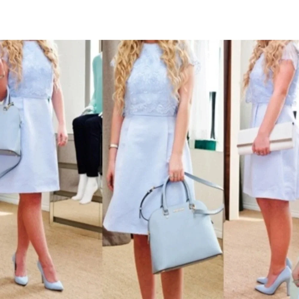 Ted Baker Powder Blue Lace Bodice Fit & Flare Dress Size 2 US 6 Elegant Cocktail - Picture 2 of 7